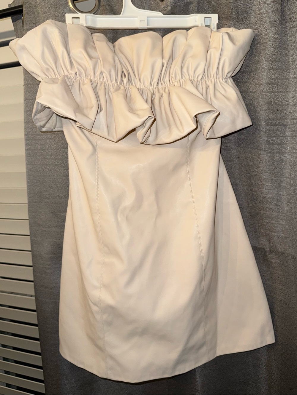 Charisma Strapless Ruffle Mini Dress in Light Cream